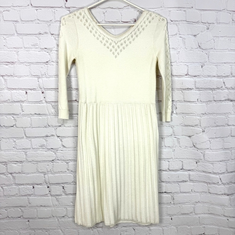 Oscar de la Renta Cream Long Sleeve Dress